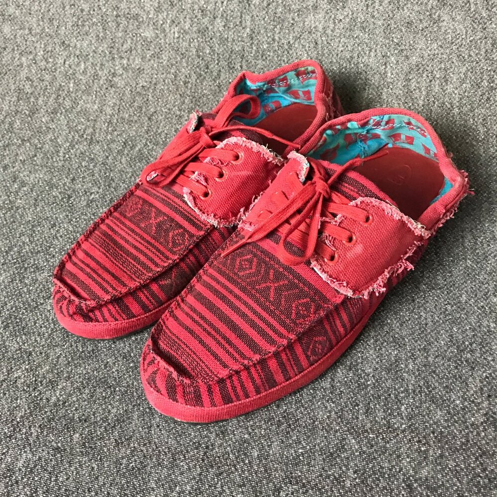 Sanuk Red Patterned Canvas Lace-Up Sneakers